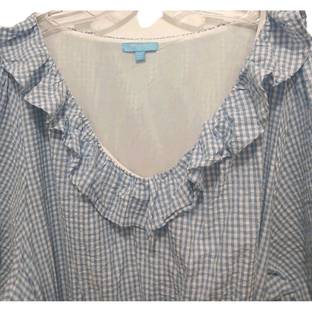 Draper James Gingham Dress Plus Sz 3X Blue Puff Sleeve Ruffle Cottage Romantic - Picture 7 of 16